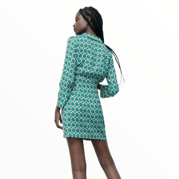 ZARA | Blue/Green | GEOMETRIC PRINT BLAZER DRESS - Picture 9 of 10